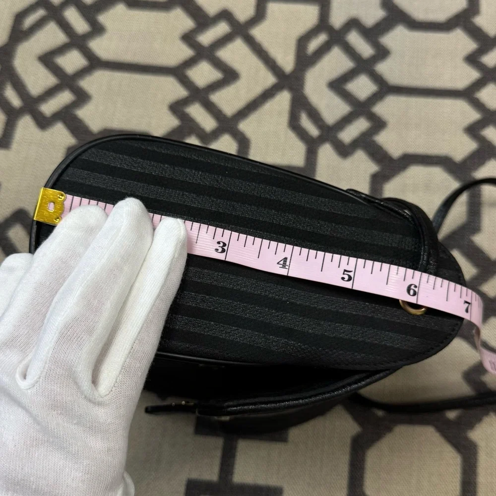 Fendi Vintage Striped Pequin Black Canvas Leather Small Mini Crossbody Bag Purse - Picture 17 of 17